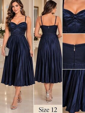 ASTR the Label Ascella Sweetheart Pleated Midi Dress Blue 12
